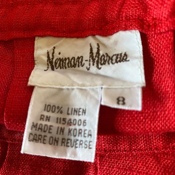 Vintage Neiman Marcus Red Linen Retro Pleated Skirt Suit 8 - Picture 11 of 12
